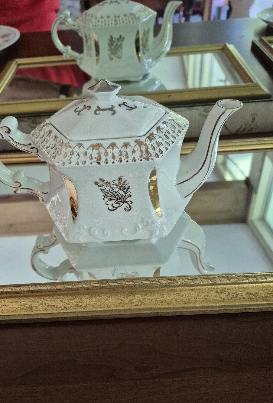 Vintage And Elegant Ellgrave White Porcelain Teapot with Gold Accents